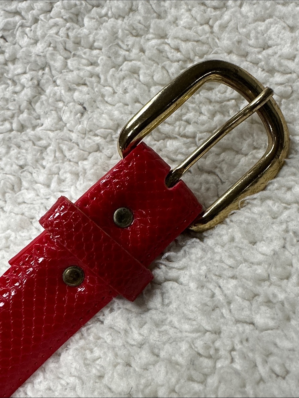 Slim Vegan Leather Red Belt Snake Skin Pattern with Gold Buckle - Picture 3 of 4
